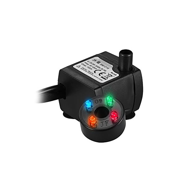 Decdeal Pompa Sommersa dell'Acqua con 4 LED per Acquario Stagno Pesci Vasca da Tavolo Fontana Idroponica 4.9 ft (1.5 m)