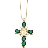 EGO VINA Crystal Zircon Cross Necklace For Women Choker Charm Virgin Mary Pendant Box Chain Female Jewelry Collier Femme - Gold-color - 17.5 inch (box)