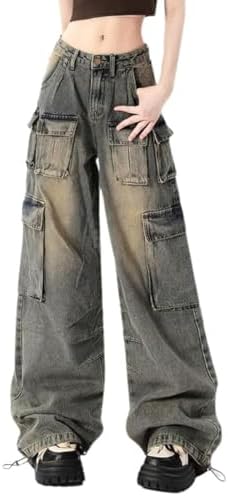 Men's Y2K Baggy Cargo Jeans Wide Leg Vintage 90s Streetwear Hip
