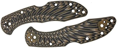 Customs Scales and Back Spacer for Spyderco Delica 4, Sunburst Pattern, Coyote Feather G10