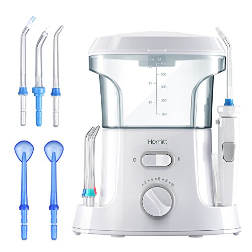 Homitt Water Flosser, FDA Approved Family Countertop Dental Oral Irrigator with 9 Multifunctional Tips, 10 Pressure Setting Professional Teeth Cleaner for Easy Dental Care