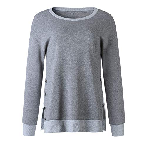 Tsmile Women Long Sleeve Sweatshirt Round Neck Long Sleeve Solid Loose Warm Activewear Pullover Shirt Tops Blouse Gray