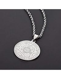 FLYUN - Collar de acero inoxidable plateado con sellos de los siete cambios