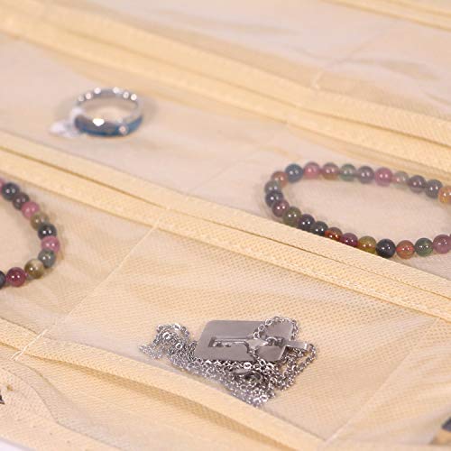 DIOMMELL 80 Pockets Hanging Jewelry Organizer for Women, Storage Bag for Earrings Necklace Bracelet Ring Accessory Display Holder, Beige
