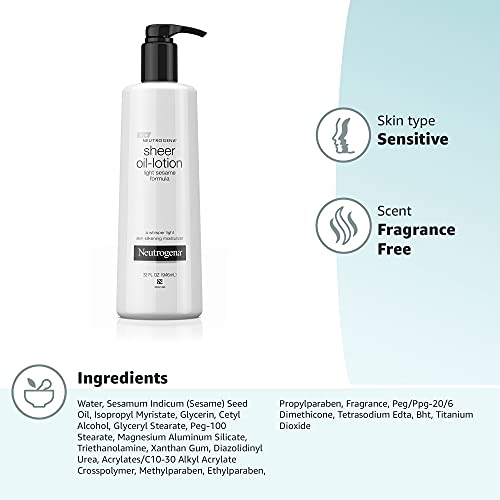 Neutrogena Moisturizing Sheer Body OilLotion, Lightweight & FastAbsorbing Sesame Oil Formula