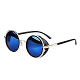 KESEE Mirror Lens Round Glasses Cyber Goggles Steampunk Sunglasses (G, 47)