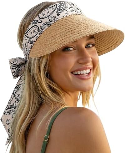 Straw Sun Visor with Scarf Bow Adjustble Back at Amazon  display picture 1