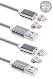 Smart&Cool 5 Feet Gen4 Nylon Braided Two-Mode Magnetic Charging & Data Transfer Cable Compatible with Phones and Tablets with Micro-USB and i-Product Interface(3.3ft-Silver Twin Pack)