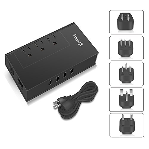 Voltage Converter Travel Adapter Step Down 220V to 110V AC Output Rated Current 7A with 4 Smart USB Charging Ports without Any Noise Powerjc-Black