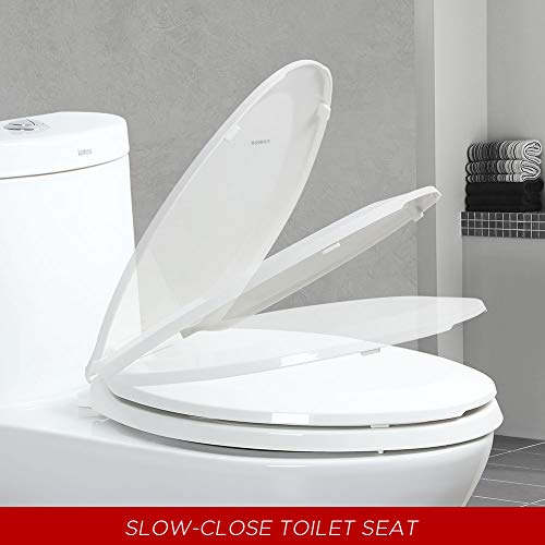 WSSROGY Elongated Toilet Seat with Lid, Quiet Close, Fits Standard