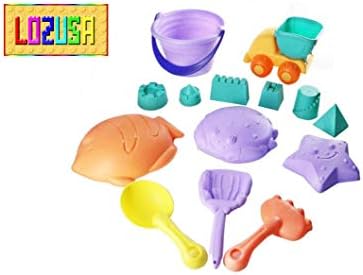LOZUSA Beach Sand Toys for Kids Indoor and Outdoor Play Set for Children Boys and Girls 14 Pieces Fun Beach Toys for Ages 1 Year Up
