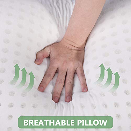 HOMFY Orthopädisches Kissen für Nacken Schutz Kopfkissen aus reiner Memory Foam (Antiallergiker) Schlafkissen aus luftdurchlässiger Bambusfaser mit Aloe-Vera-Bezug 73x40x15cm weiß