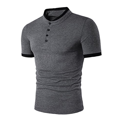 Qisc Mens Casual Slim Fit Henley Polo Shirts V-Neck Short Sleeve T Shirt Pullover Tops