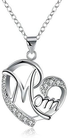 Womens Ladies Necklaces Sale Clearance, Weant Fashion Luxury Crystal Mom Love Heart Silver Chain Pendant Jewelry for Lover Valentine Costume Gifts