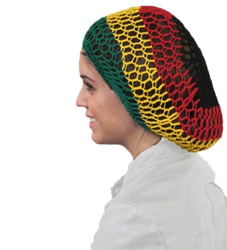 Rasta Hair Net - Snood - Crochet Hair Net Snood In Rasta Colors
