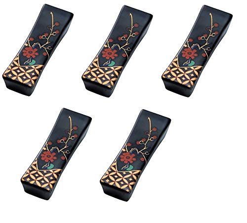 Yamako Japanese Mino-yaki Ceramic Chopstick rest (5 pieces set) Black Plum From Japan 15509
