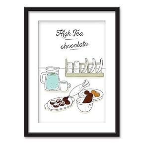 Framed Wall Art - Tea Chocolates - Kitchen Wall Decoration | Black Picture Frames White Matting - 23x31 inches