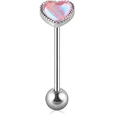 Niaspi 14G Aurora Heart Tongue Rings for Women Surgical Stainless Steel Tongue Piercing Jewelry 16mm Straight Barbell Cartilage Helix Studs Earrings Hypoallergenic Body Piercings