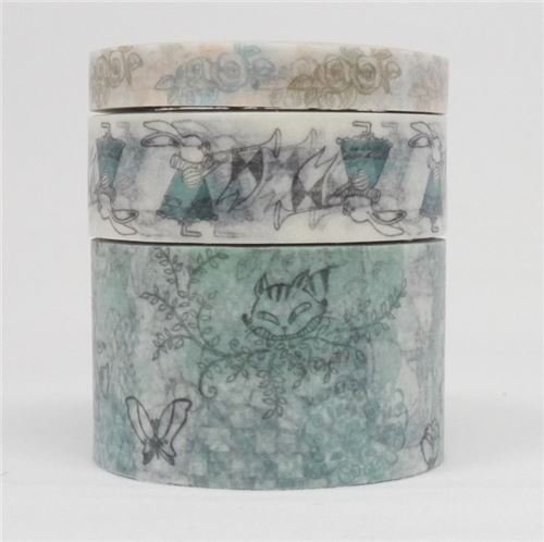 Alice in Wonderland rabbit Washi Masking Tape deco tape set 3pcs Shinzi Katoh