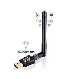 VOODA USB WiFi Adapter SoftAP Mode AC 600Mbps Dual Band(2.4G 150Mbps+5.8G 433Mbps) Wireless USB Network Adapter for Desktop Laptop PC Windows 7 8 8.1 10 XP Vista,Lunix,Vista,MAC OS10.4-10.13.
