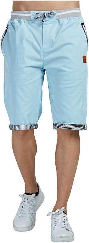 Pantaloncini Sportivi Uomo Pantaloni Corti Uomo Cotone Estivi Elasticizzati Shorts Pantaloncini Running con Tasche Azzurro M