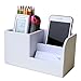 KINGFOM Desk Organizer Office Supplies Caddy Pu Leather Multi-function Storage Box Pen/Pencil,Cell phone, Business Name Cards Remote Control Holder White