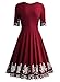 Miusol Women's Vintage Scoop Neck Embroidered Half Sleeve Casual Swing Dress,Wine Red,Medium