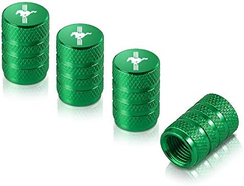 Qideloon Auto Valve Stem Caps,4 Pack Universal Tire Valve Caps with Logo Emblem for Cars, SUVs, Bike and Bicycle, Trucks, Motorcycles Airtight Seal Heavy Duty (Mustang, Green)
