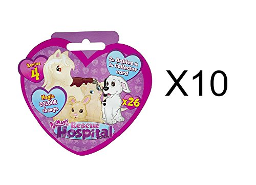 AniMagic New Rescue Hospital Series 4 - Mini Pet Figures in Heart Shaped Foil Surprise Blind Party Bags x 10