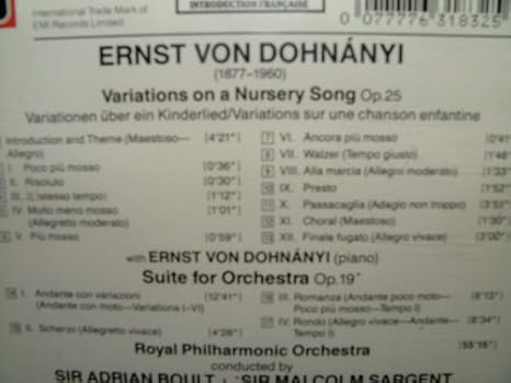 Ernst Von Dohnanyi Sir Adrian Boult Sir Malcolm Sargent Royal Philharmonic Orchestra Dohnanyi Variations On Nursery Song Amazon Com Music