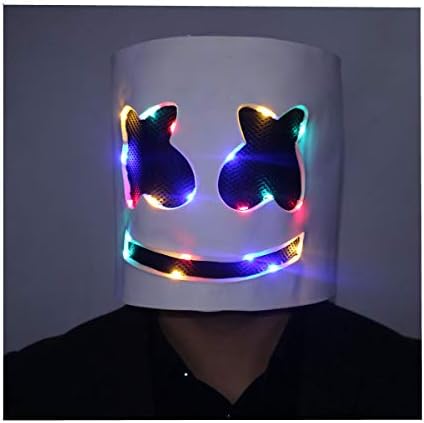 FUGUI Marshmello Helmet DJ Mask LED Light Up Halloween Cosplay Novelty Latex Helmet (Multicoloured)