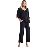 Softies Dream Relaxed V Neck Capri Lounge Set for Women 2 Piece Loungewear with Dolman Sleeve Top and Cropped Capri Pants
