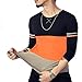 LOGEEYAR Mens Cotton Fitted Long-Sleeve Contrast Color Stitching T-Shirt (Large, L-Orange Black )