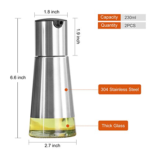 Kitchen Oil Dispenser - VAKOO Stainless Steel Olive Oil and Vinegar Cruet Dispenser Set - BPA-free Leak-proof Glass Oil Bottles - Best Cooking Oil Container for Kitchen - Thumbnail 4