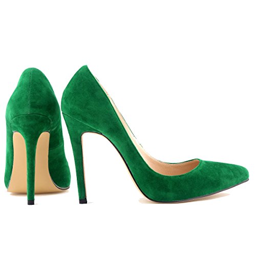Loslandifen Womens Closed Toe High Heels Pointed Slender Stiletto Pumps(302-1VE36,Green) - Thumbnail 2