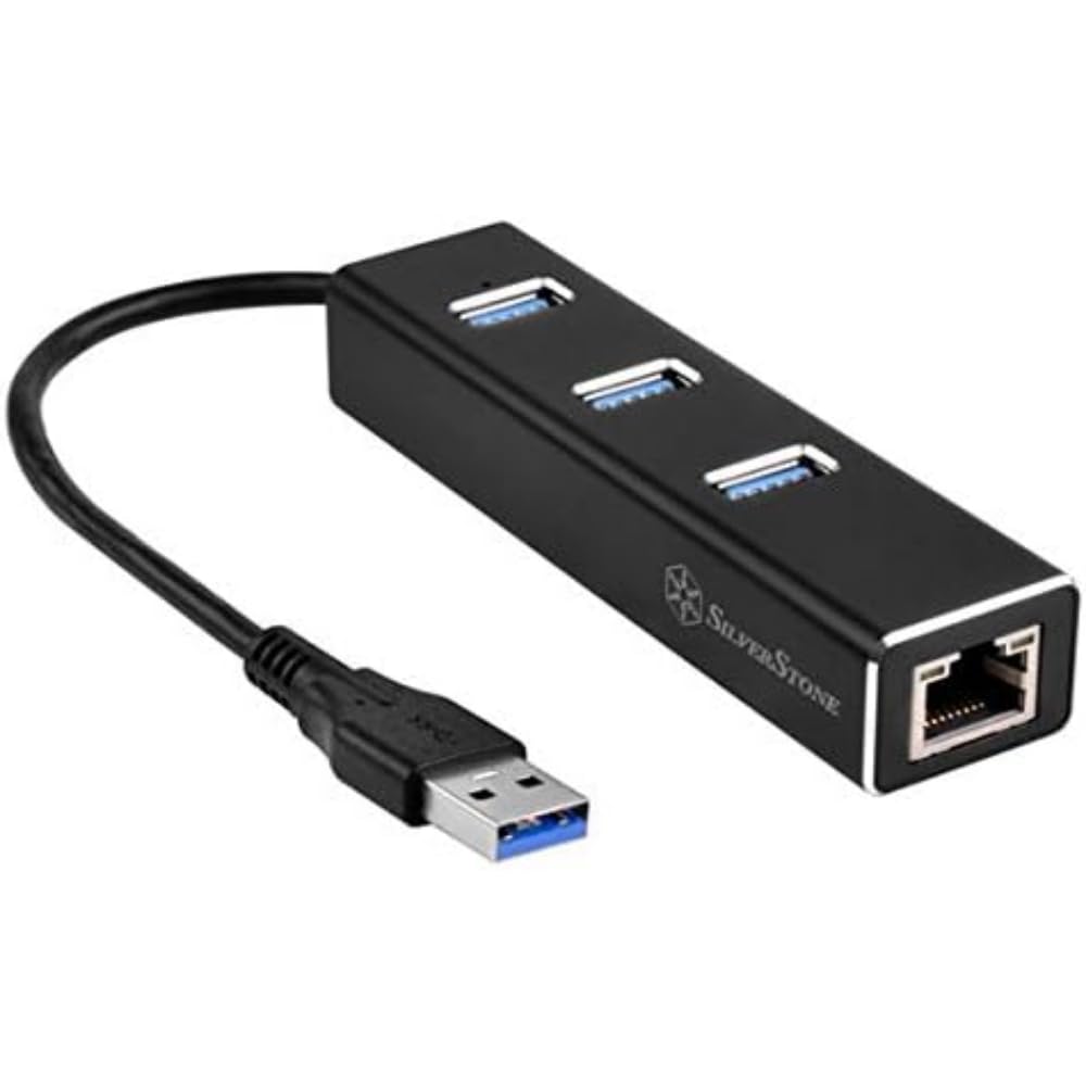 SilverStone SST-EP04 - 3-Port USB 3.1 Gen 1 Type A/RJ45 Gigabit Ethernet Network Adapter, aluminum