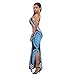 Moxeay Women Sexy Bohemian Floral Print Spaghetti Strap Backless Long Maxi Dress (Small, Blue)