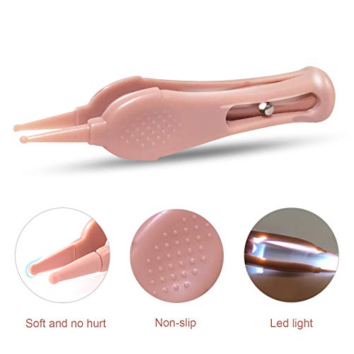 3 Pcs Earwax Removal Kits+Nose Cleaning Tweezer+Nail Clipper,Ear&Nose Pick Cleaner Kit with LED Light,Visible Ear&Nose Care Accessories,Ear Spoon with Storage Box for Baby&Adult(Rose Gold)
