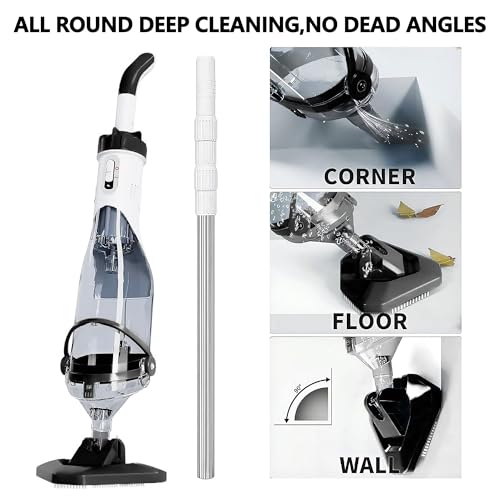 Cordless Pool Vacuum for Above Ground, Handheld Pool Spa Vacuum Cleaner for Inground Pools Hot Tub, Rechargeable, 60" Extendable Pole, up to 19.5 GPM for Shallow Steps, Leaves, Debris（Light Black）