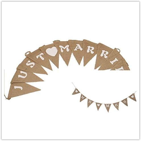 MR MRS JUST MARRIED Jute Burlap Bunting Rustic Wedding Banner Garland Party Flags Decoration Photo Props Event Supplies