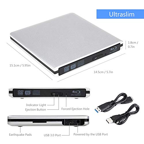 External 4K 3D Blu Ray DVD Drive, Portable USB 3.0 Blu Ray DVD Burner Player Reader Disk for Mac OS, Windows 7/8/10,Linxus, Laptop