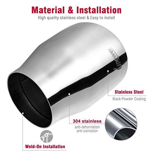 Upower Pack of 2 Double Wall 2.5" to 4" Exhaust Tips 5" Long Stainless Steel Weld-On Round Slant Tailpipe