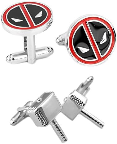 Outlander Gear Marvel Comics 2 Pairs Deadpool &amp; Thor Silver Hammer Superhero 2018 Movie Mens Boys Cufflinks