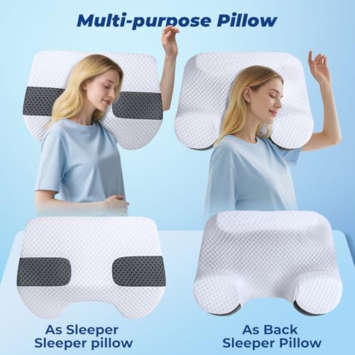 SAHEYER Side Sleeper Pillow with Arm Holes, 2 in 1 Shoulder Relief System for Rotator Cuff Pain, Memory Foam Pillow for Adults with 3 Arm Place Hole - for Side, Back and Stomach, Black