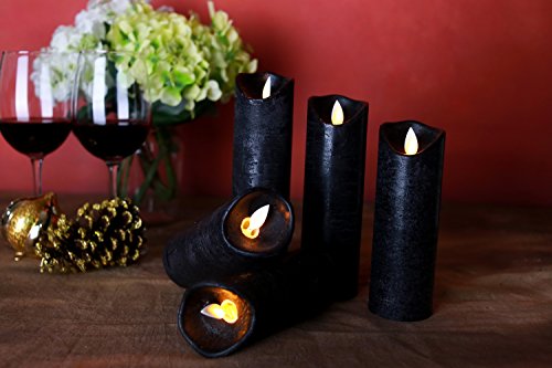 Kitch Aroma Black flameless Candles, Battery Operated LED Pillar Candles with Moving Flame Wick with Remote Timer,Pack of 5 - Thumbnail 6