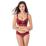 Varsbaby Women's Push Up Embroidery Bras Set Lace Lingerie Bra and Panties, Size 34B, Red