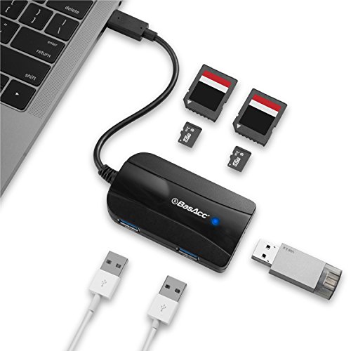 Type C USB C Hub SD Card Reader Adapter, BasAcc USB 3.0 Type-C Hub 7 Ports w/3 USB 3.0 Ports, 2 SD Card, 2 Micro SD Memory Card Reader for Macbook Pro 2017/2016,Google Chromebook Pixel