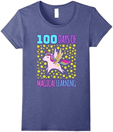Womens Adorable 100th Day of School Unicorn Shirt Medium Heather Blue