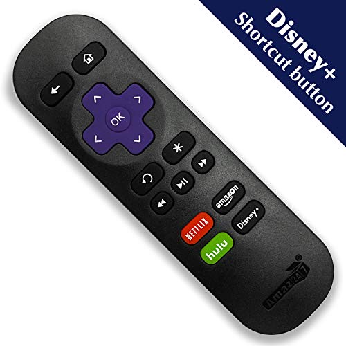 Amaz247 Standard IR Replacement Remote for Roku 1, 2, 3, 4 (HD, LT, XS, XD), Roku Express, Roku Premiere, Roku Ultra w/Disney+, Netflix, Prime Video and Hulu Channel Shortcut Buttons