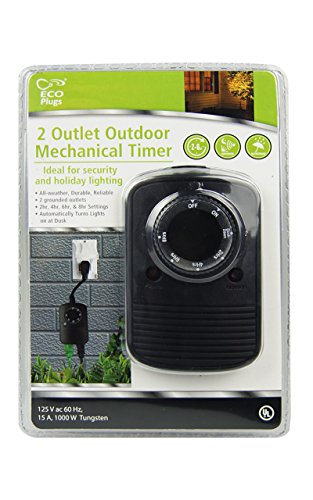 ECOPlugs Waterproof Mechanical Outlet Timer Switch with photosensor (2 outlets)